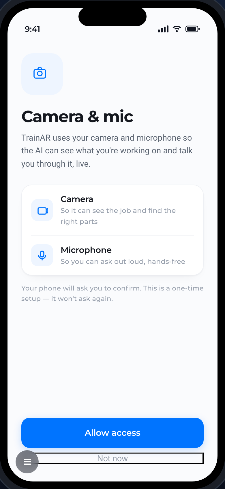 Camera and mic permissions