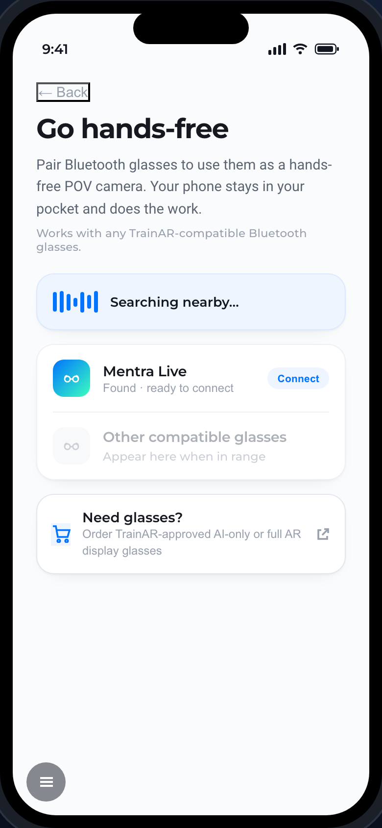 Connecting Bluetooth glasses