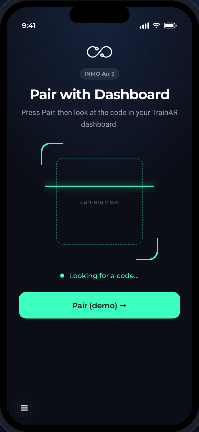 Pairing AR glasses by scanning the dashboard QR
