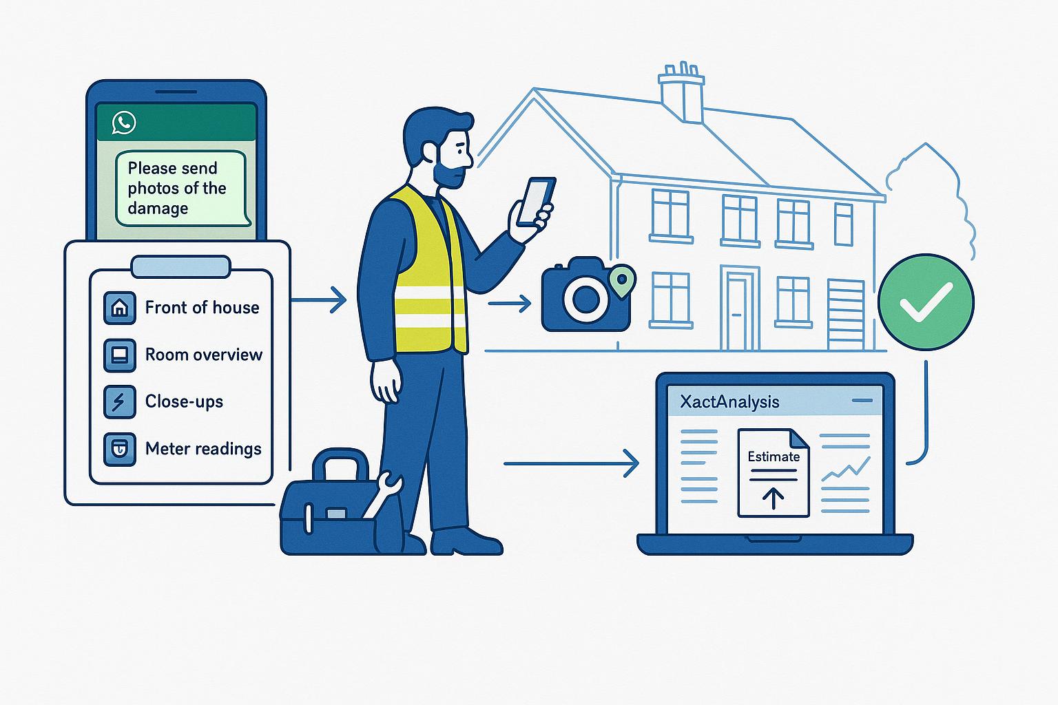 Insurance repair triage over WhatsApp: photo checklist, XactAnalysis upload steps and a simple UK playbook